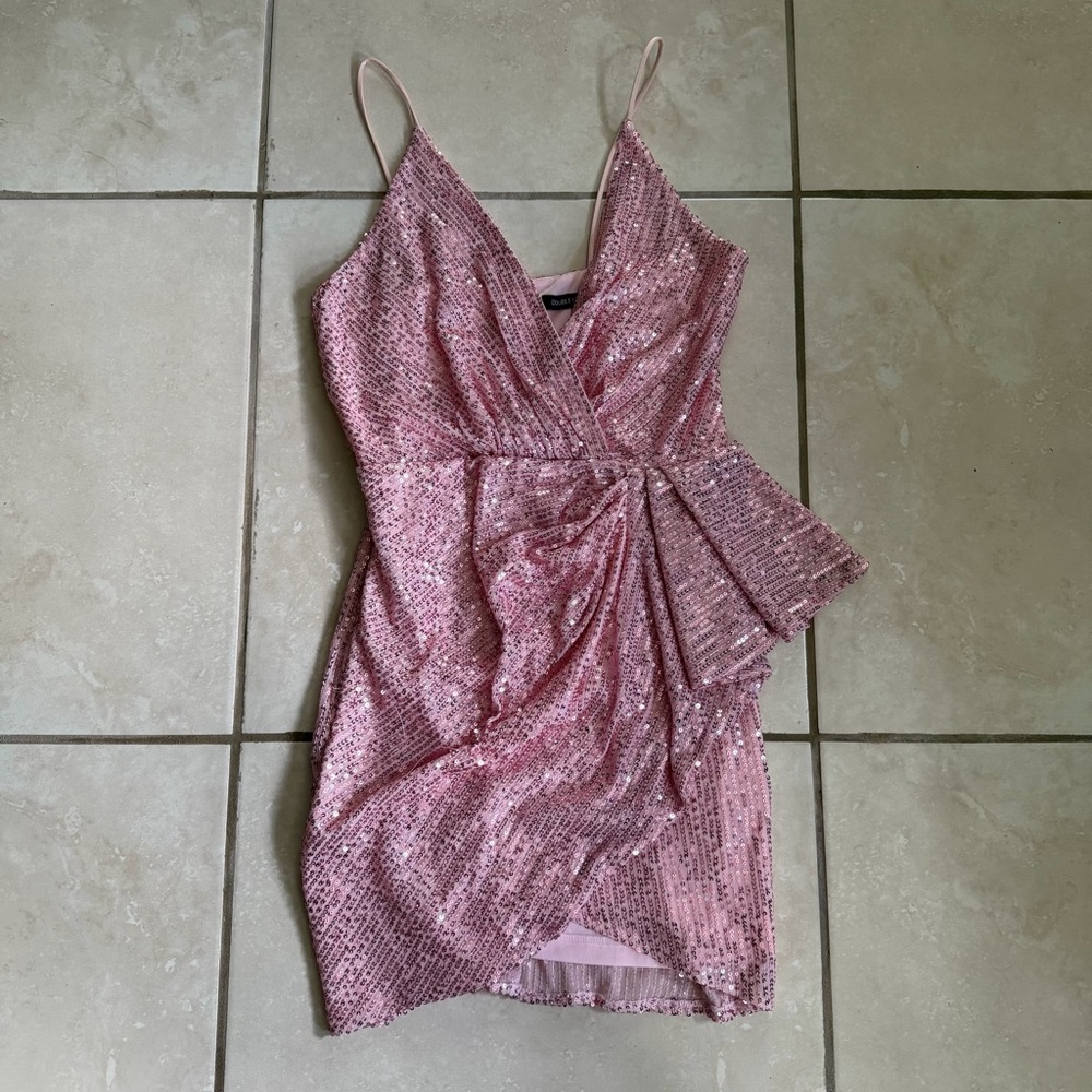 Sparkle Wrap Sequin Mini Dress - Pink